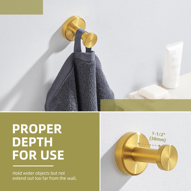 Angle Simple Robe and Towel Hook, SUS304 Stainless Steel Bathroom Robe Hook, Small Towel Hanger for Wall or Cabinet, Brushed Dark Gold - Image 3